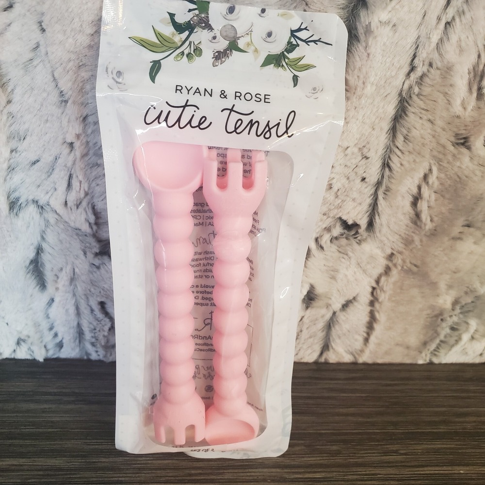 Ryan & Rose Cutie Utensils Baby Spoon and Fork Combo [2 Pack] Pink‎ Silicone